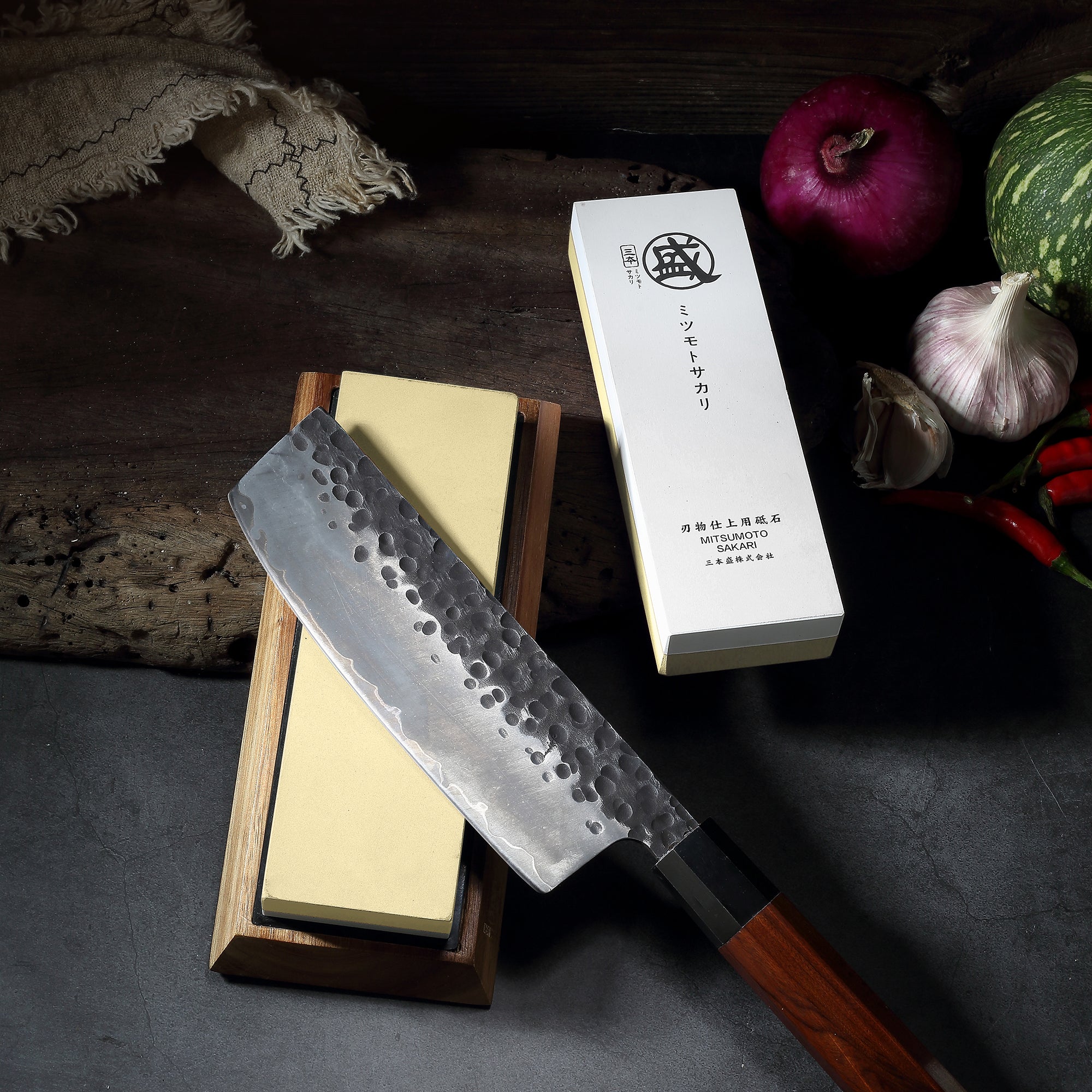 Dual-Sided Whetstone with Wood Base