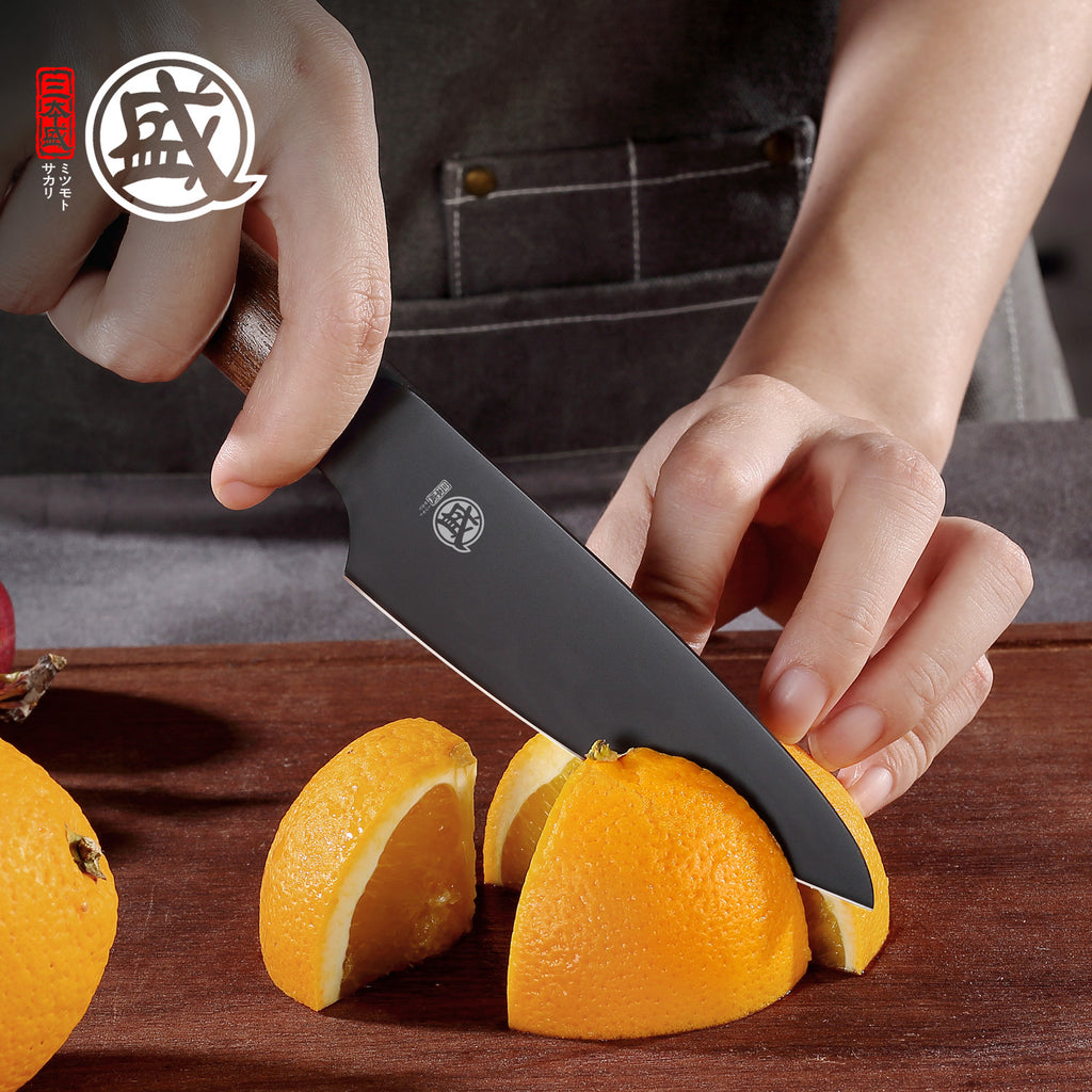 MITSUMOTO SAKARI | 4.5" Paring Knife – Black Titanium Coated Fruit Knife