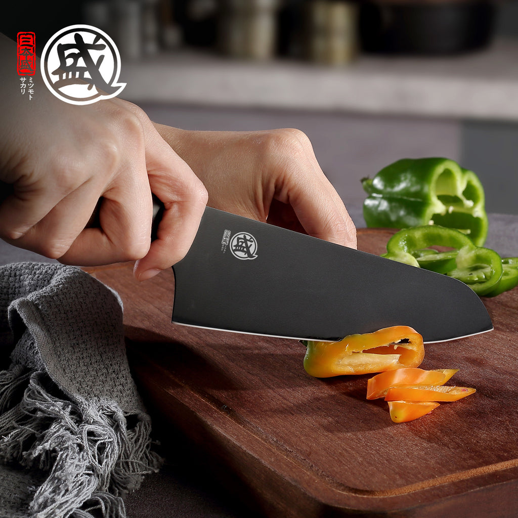 MITSUMOTO SAKARI | 7" Santoku Chef Knife – Black Titanium Coated All-Purpose Knife