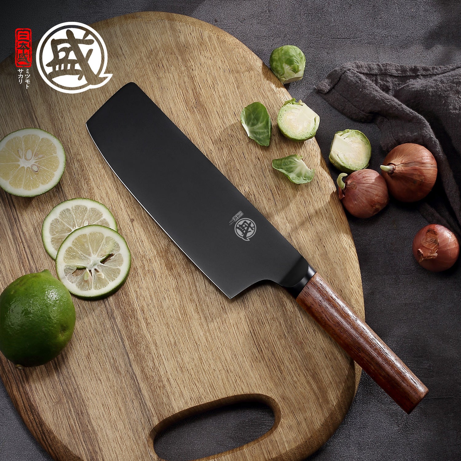 MITSUMOTO SAKARI | 7" Nakiri Chef Knife – Black Titanium Coated Vegetable Knife
