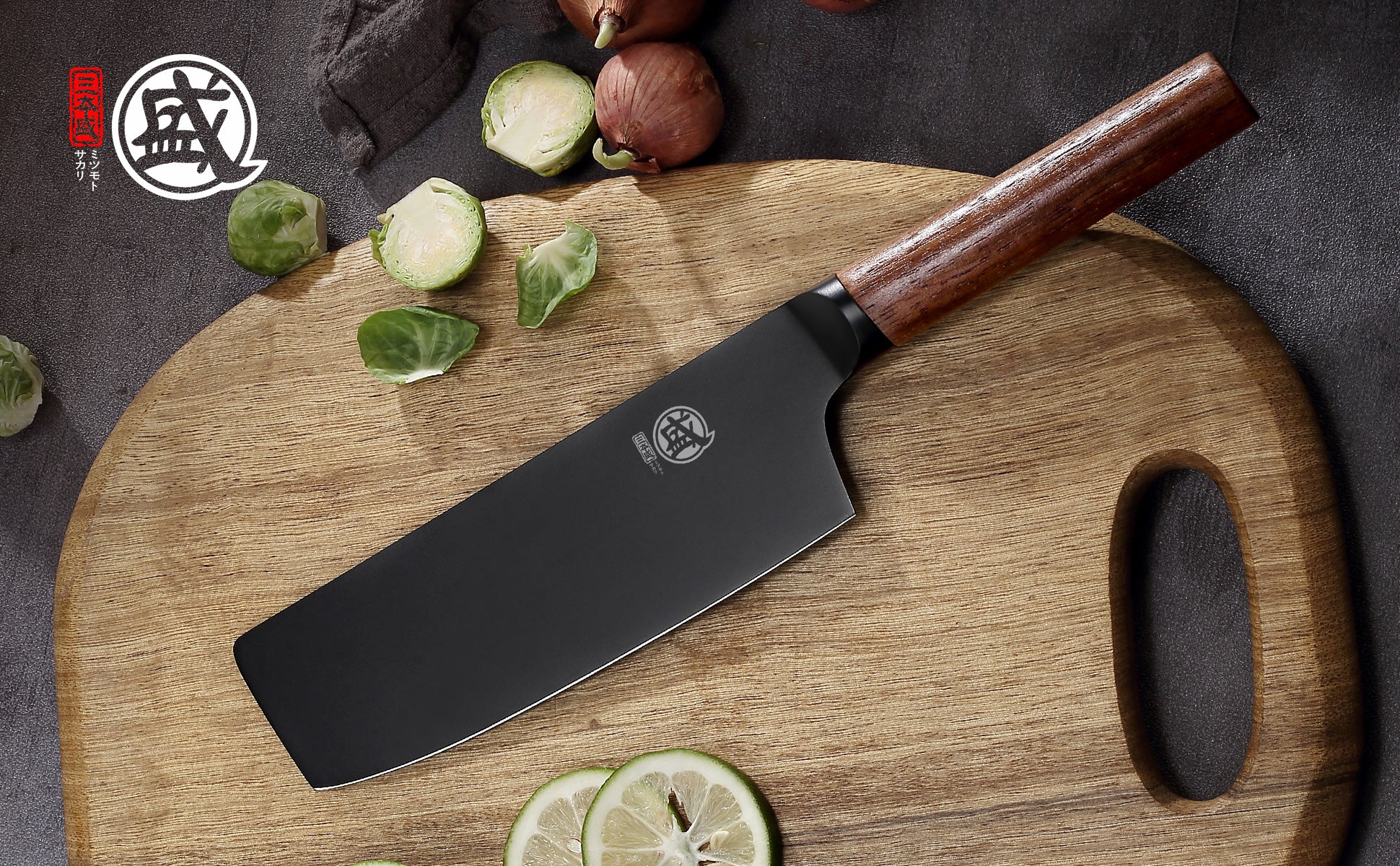 MITSUMOTO SAKARI | 7" Nakiri Chef Knife – Black Titanium Coated Vegetable Knife
