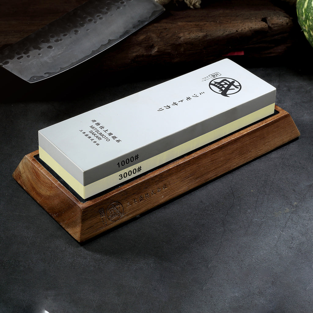 Dual-Sided Whetstone with Wood Base