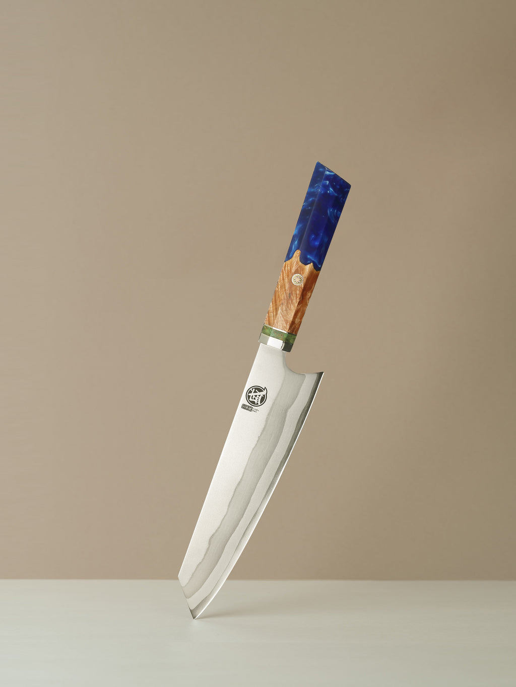 8" Kiritsuke Chef Knife – Hand Forged 440C Damascus Steel with Blue Pomegranate Handle